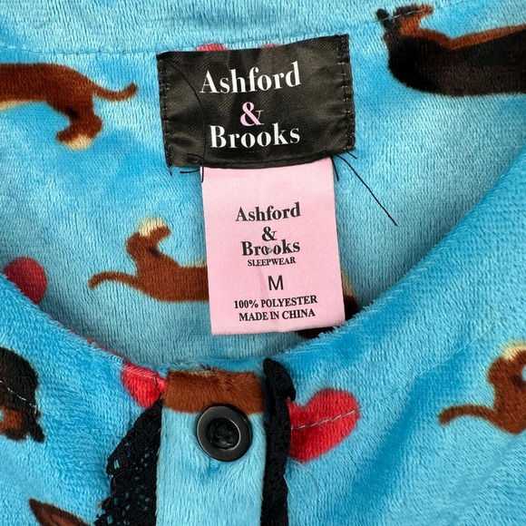 Ashford & Brooks Micro Fleece Nightgown Medium Blue Dachshund Dog Print Lounge - Picture 4 of 9